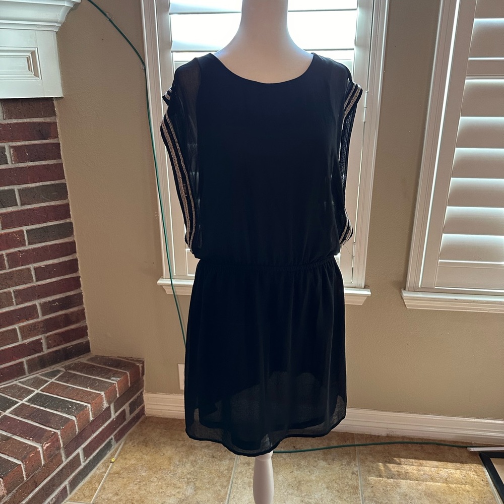 H&M Womens Dress Mini Beaded Chiffon Sleeveless Popover Black